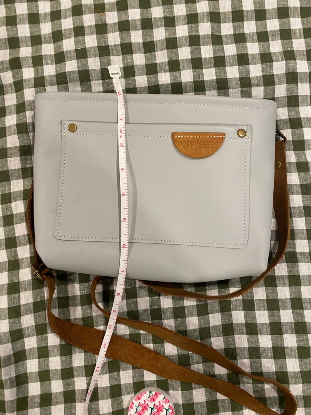 Leather Light Gray Crossbody Bag with Tan Leather Accents - Picture 8 of 8